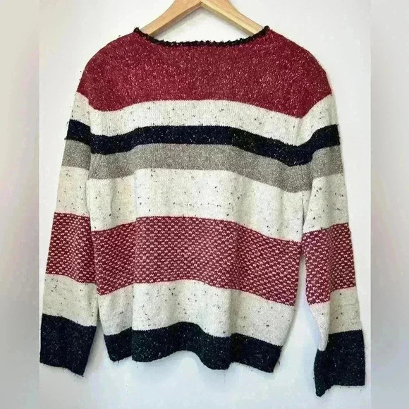 Northern Reflections Womens Red Striped Knit Cotton Cottagecore Sweater Large - Picture 10 of 12